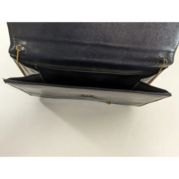 Navy Suede Leather Envelope Purse Clutch Crossbody Handbag Small Bag Gold Chain - Picture 10 of 13